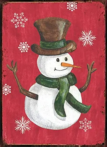 

Рождественский снеговик железная металлическая пластина жестяная вывеска винтажный Ретро настенный бар Шикарный декор 12x8 дюймов Рождеств...