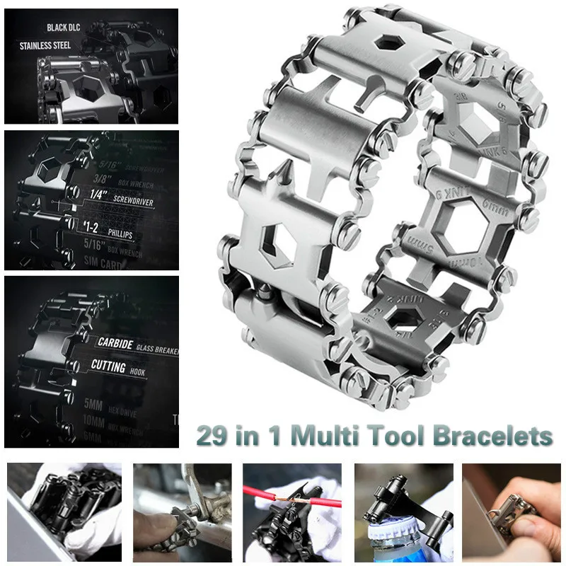 

29 in 1 Multifunction Tool Bracelet Tread Bracelet Stainless Steel Bolt Driver Tools Kit Wearable Bike Camping Emergency Kits