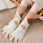 Творческие Женские носки в полоску с кошачьими лапками, милые утепленные носки для пола для девочек с мультяшными животными, модные зимние теплые носки для дома