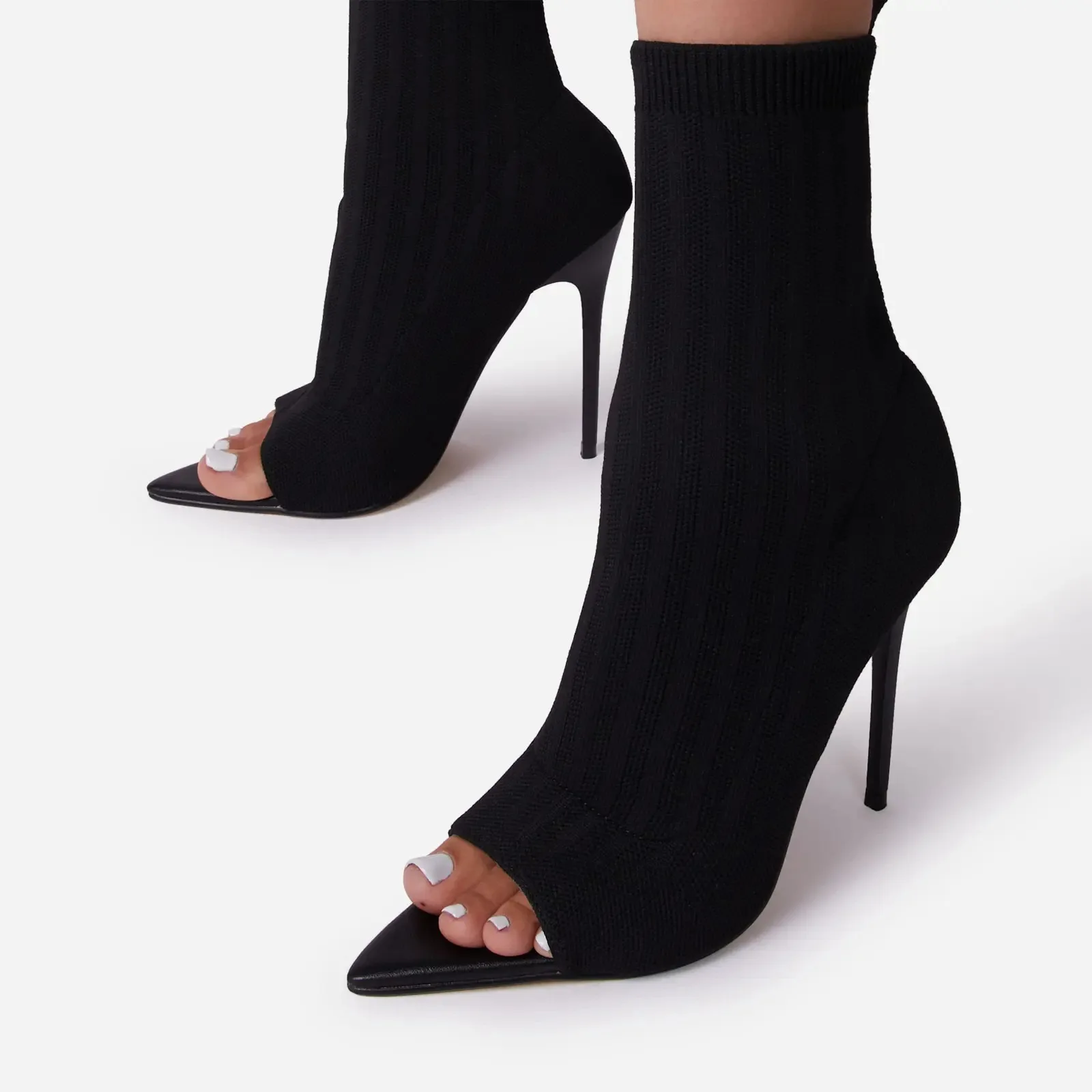 

2022 Ladies Tight Sock Ankle Boots Autumn Woman Pointed Toe Pumps Female Shoes Big Size Footwear Women Sexy Peep Toe High Heels