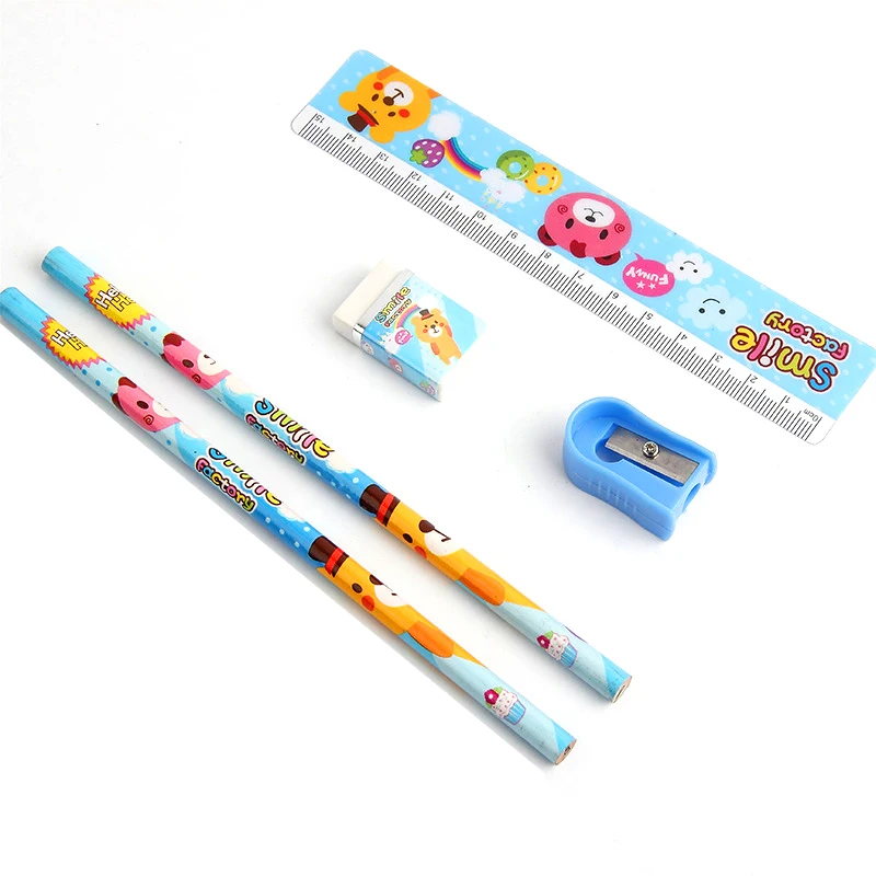 5 Pcs/Set Ruler Pencil Creative Fashion Eraser Cartoon Cute Office School Supplies Erasers pencil sharpener Stationery | Канцтовары для