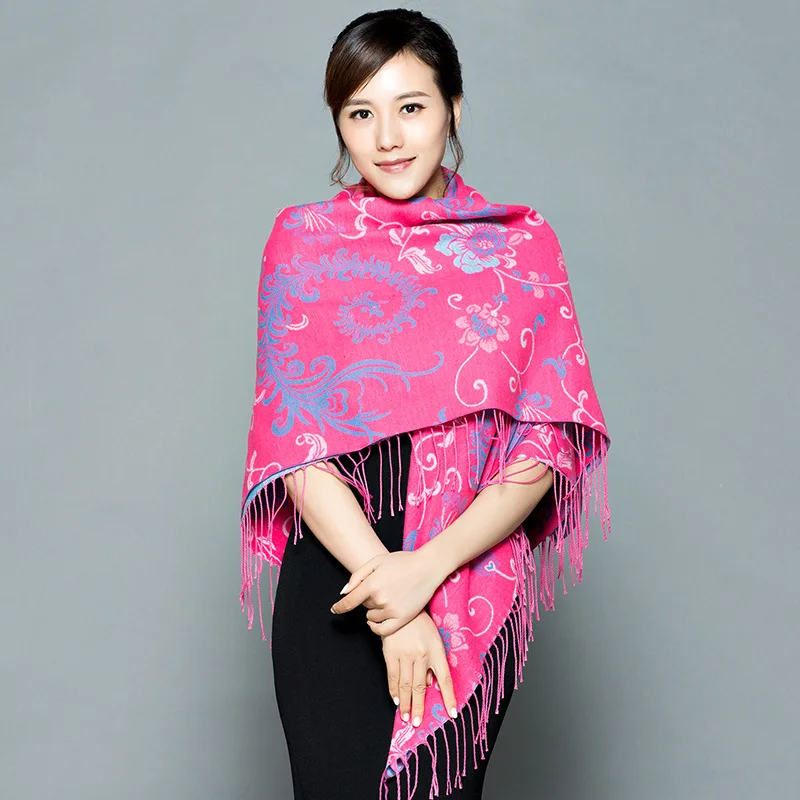 

Mujer Scarves 140*140CM Scarf for female Floral Jacquard Cashmere Pashmina Fringed Wraps Bufanda Autumn Winter Thick Shawl