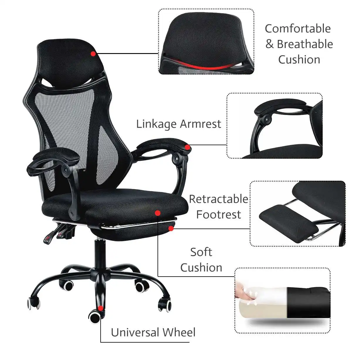 

Компьютерное кресло с подъемным механизмом, гоночные игровые офисные стулья, эргономичное Сетчатое офисное кресло, игровое откидное насто...
