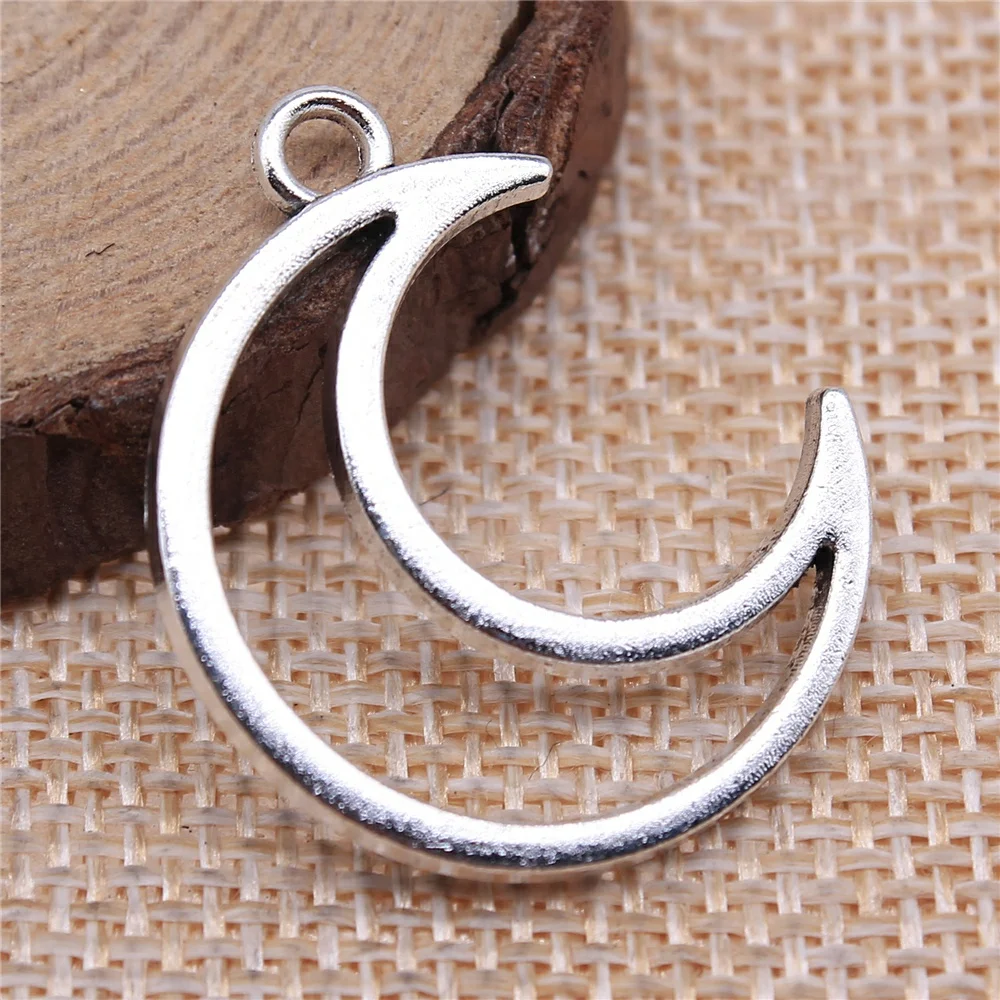 

Charms for Jewelry Making Findings Handmade DIY Craft 15pcs Antique Silver Color 29x24mm Hollow Moon Charms Pendant