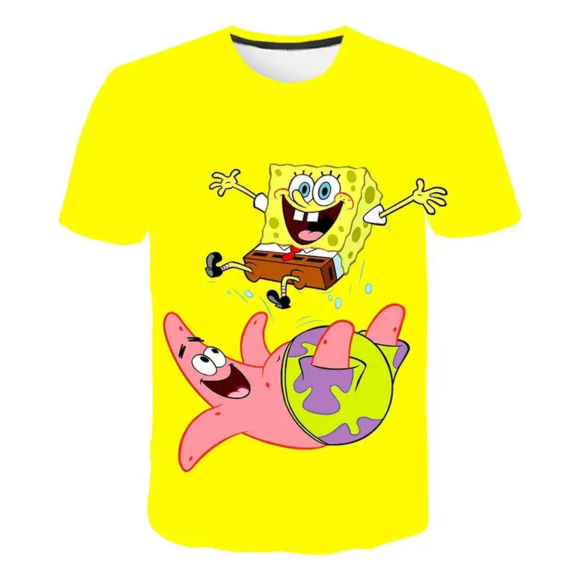 

Camiseta con estampado de Bob amarillo para niÃ±os y niÃ±as, ropa deportiva con estampado 3D de esponja familiar, camiseta de dibu