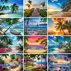 Набор для алмазной живописи 5D сделай сам, вышивка с изображением морского берега, пейзажа, мозаика из кристаллов, кокосовое дерево, искусство, домашний декор