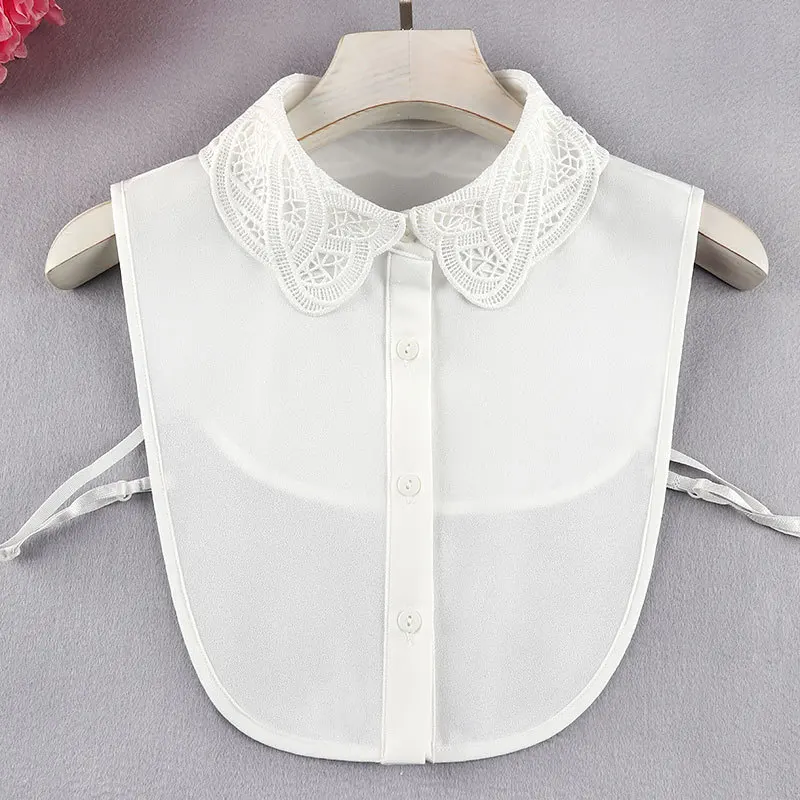 

Fashion Women's Embroidered Chiffon Black Fake Collar False Collar Ladies Lapel Shirt Detachable Collar Female Decoration