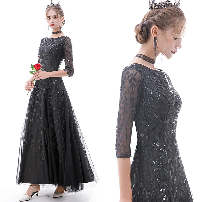 Kyunovia черные сексуальные женские вечерние платья с блестками Vestidos De Gala Длинные