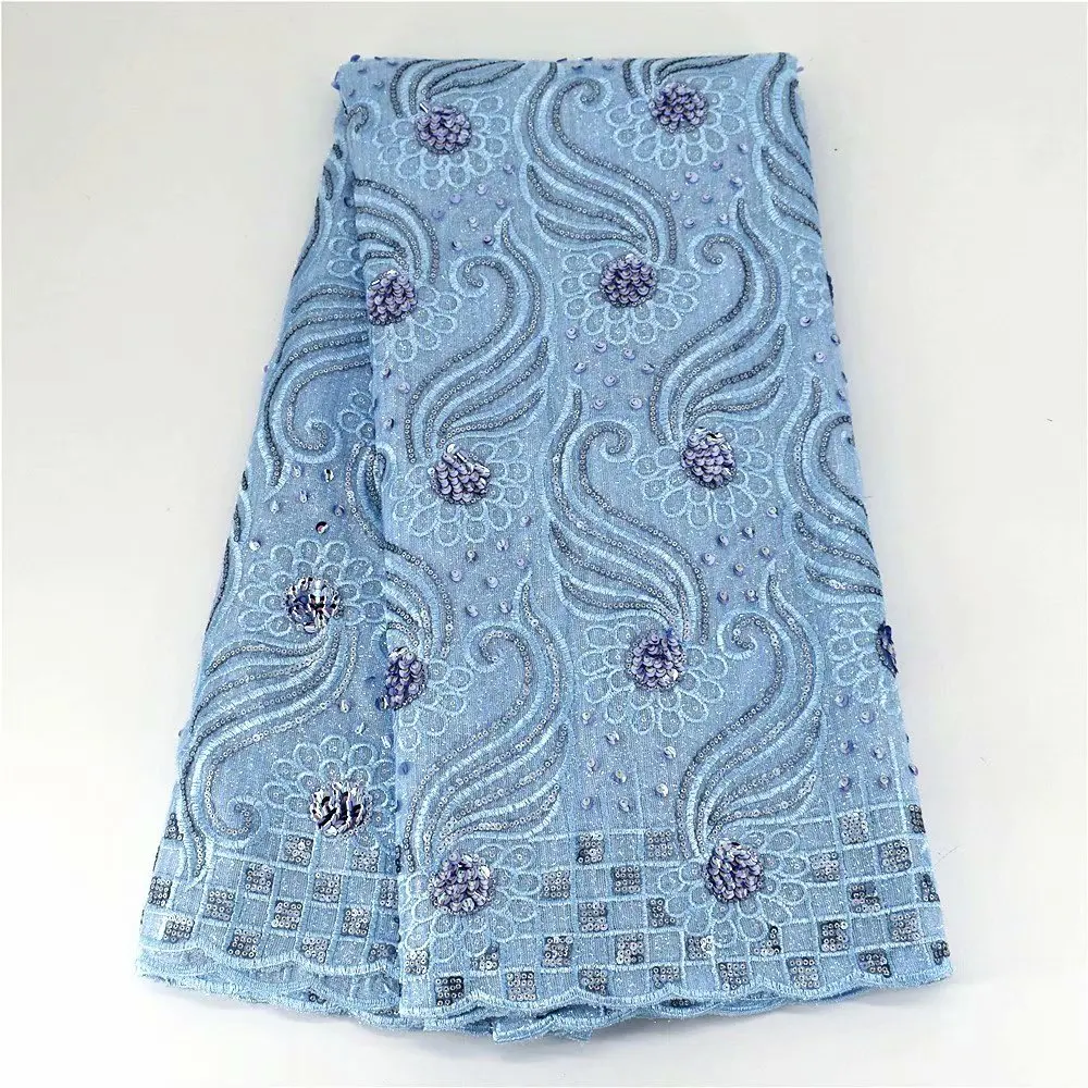 

Green Nigeria French Net Lace Embroidery Sequence Fabric African Voile Organza High Quality 3D Sequins Tulle Mesh Dress Material