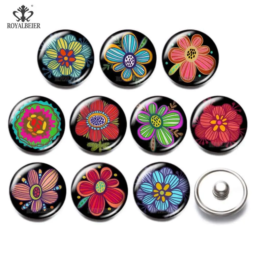 10 шт./лот Красивая тема узор стеклянный Шарм 18 мм кнопка оснастки ювелирные