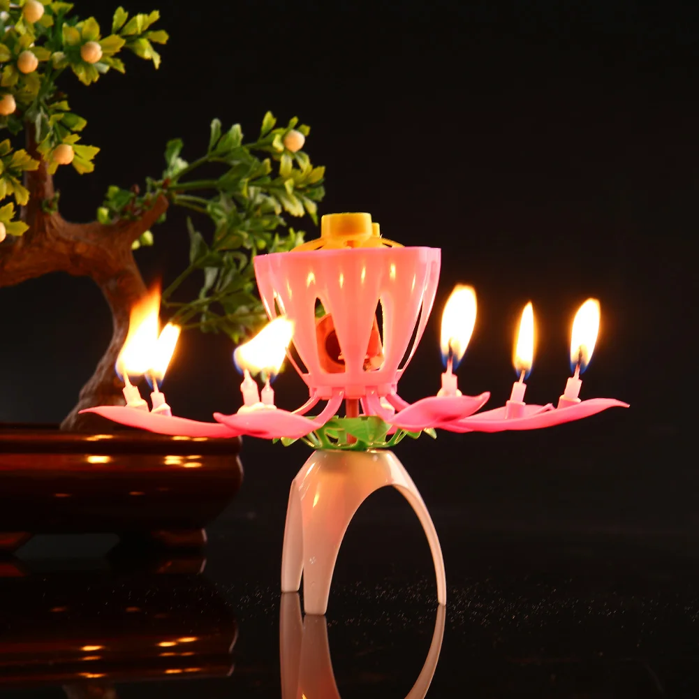 Вращающаяся музыкальная свеча в виде цветка день рождения торт Топпер украшение