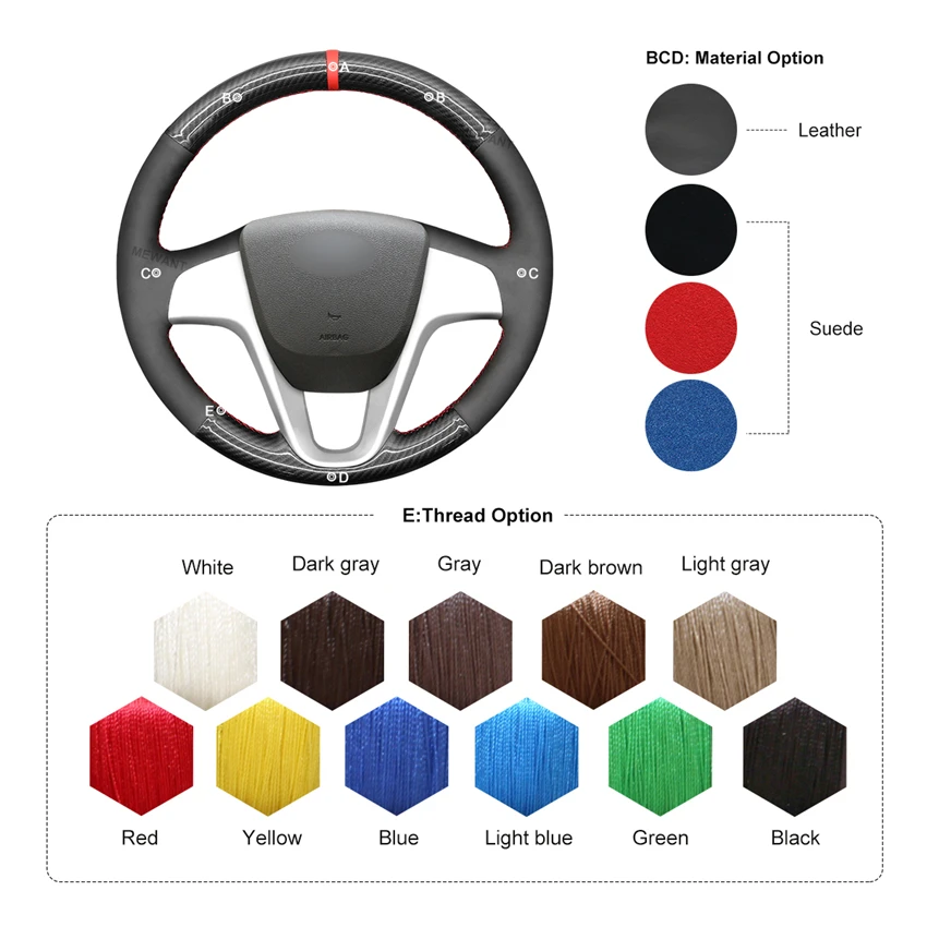 

MEWANT Black Suede PU Carbon Fiber Car Steering Wheel Covers for Hyundai Solaris i20 Accent Verna 2008-2009 2011 2012-2015-2017