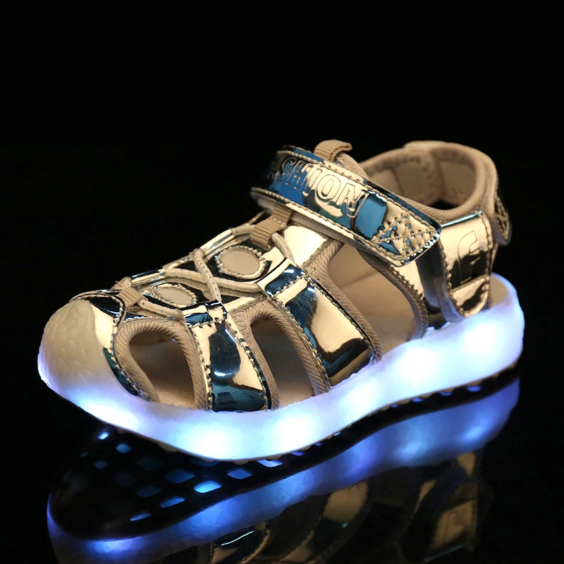 Детские сандалии со светодиодной подсветкой серебристые босоножки с | Отзывы и видеообзор