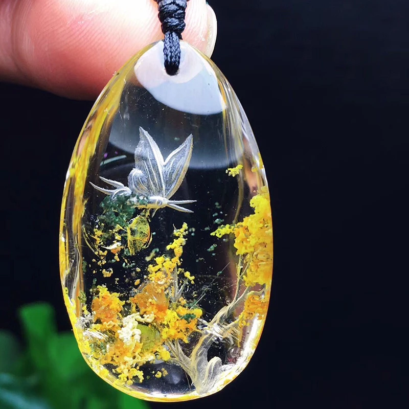 Желтый кристалл натуральный кулон ручной работы бабочка Подвески Ожерелья с