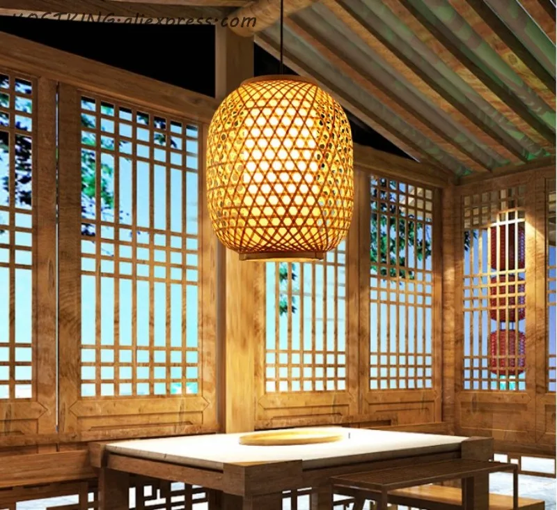 値段 ヴィンテージ竹籐籐ランタンシェード Led ペンダント Ligths 器具素朴なアールデコ調のレストランランプ照明器具照明
