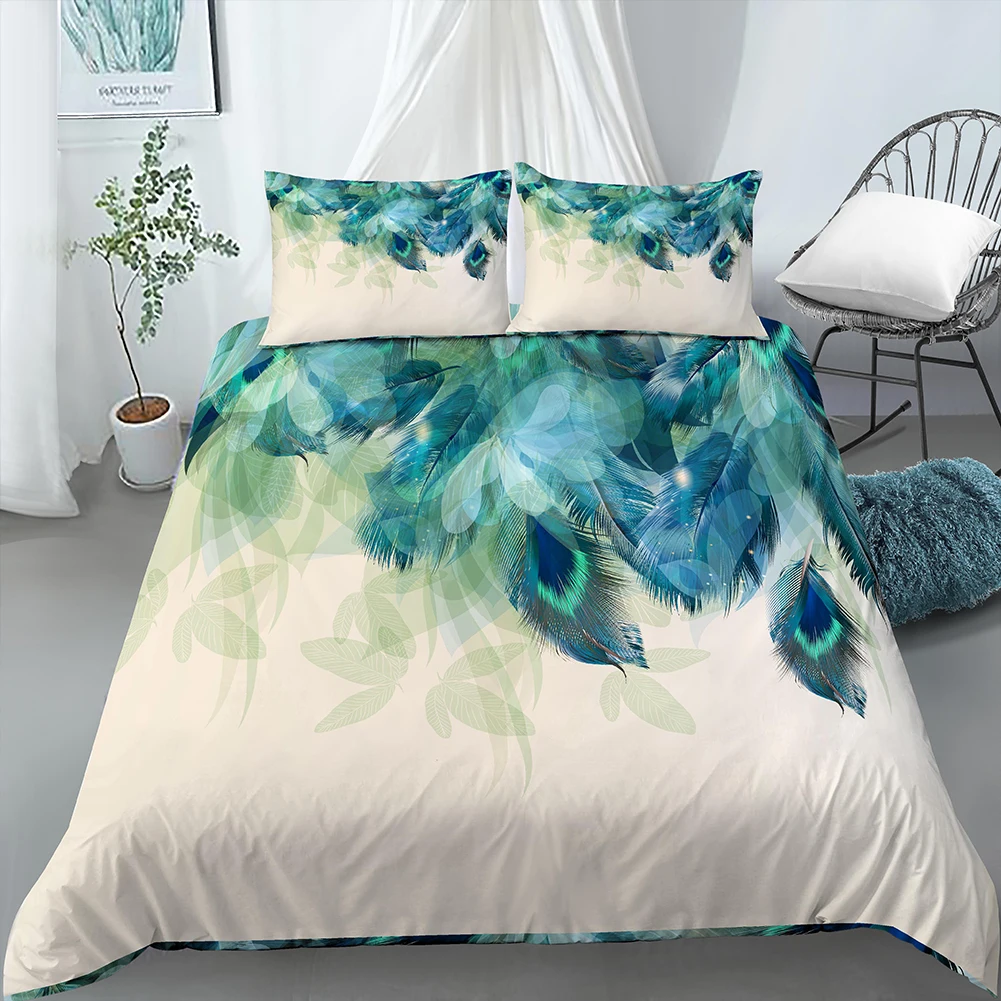 

Colorful Feather Duvet Cover White Black Point Decor Bedding Sets With Pillowcase Double Queen King Size Bedclothes 2/3 Pcs Set