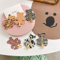 new bear hair clips acrylic barrette vintage colorful mosaic checkered grid plaid geometric pins for women hair accessories