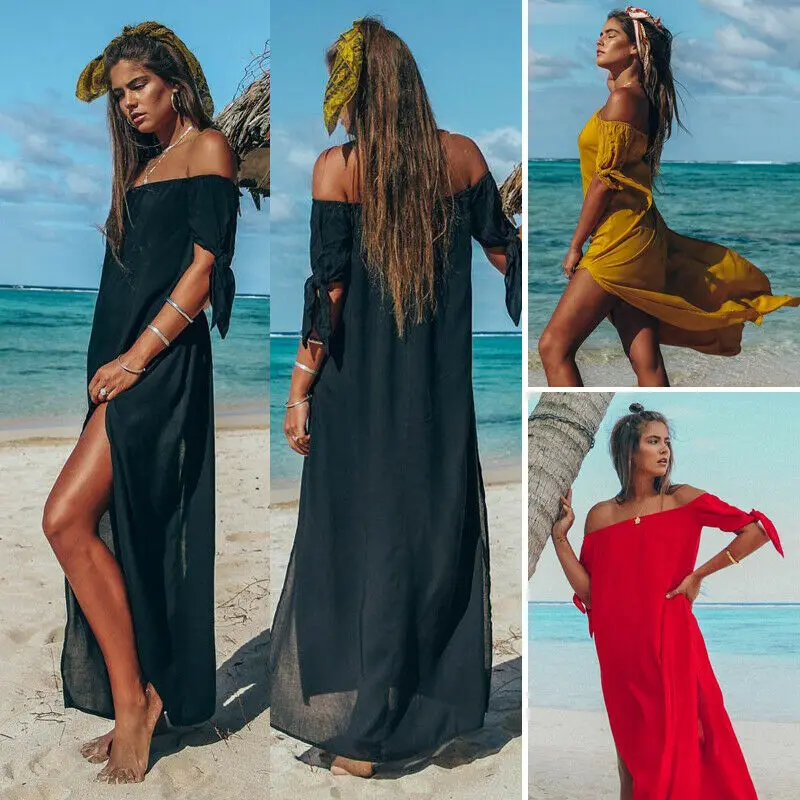 Женское длинное платье с открытыми плечами накидка на купальник Платье макси