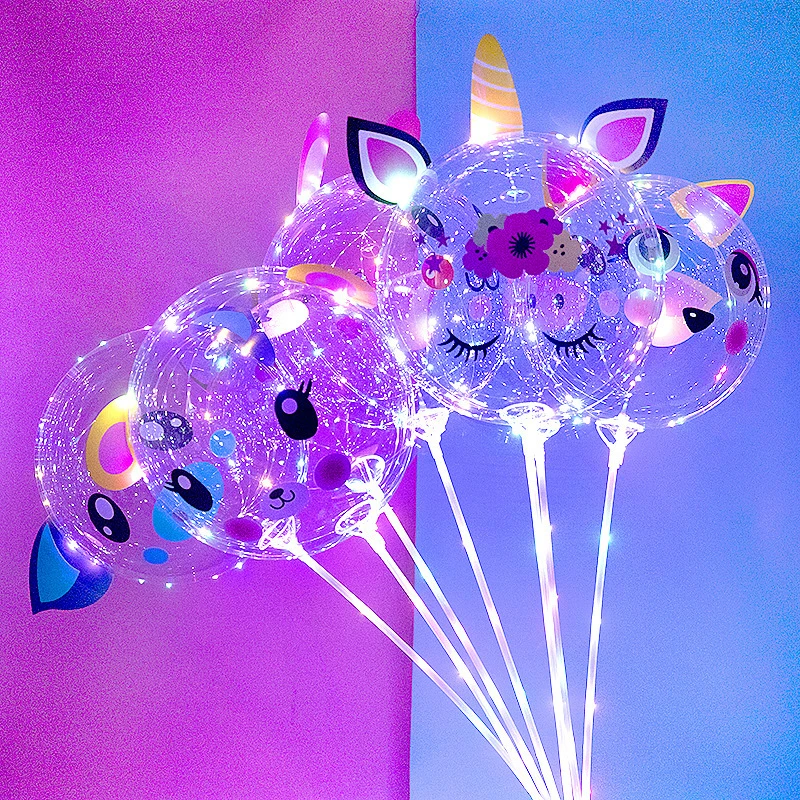 20inch LED Light Balloons with Animal Stickers Balloon Birthday Party Decorations Gift Kids Toy Balls Pig Unicorn Balloons