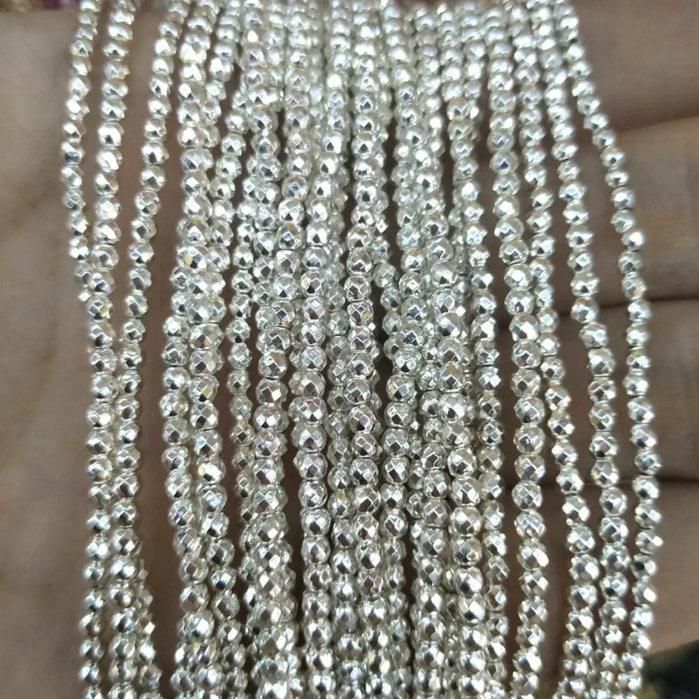 Silvery Hematite Граненые 2 мм бусины из натурального камня розовый кристалл кварца лазурит Агаты драгоценные камни бусины для самостоятельного изготовления ювелирных изделий браслет ожерелье - Цвет: Silvery Hematite