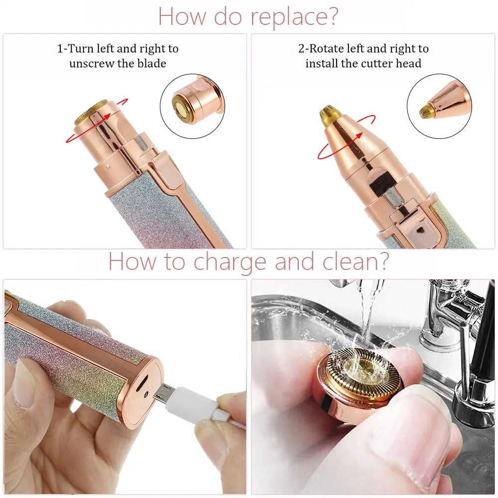 

New Design Women Electric Epilator Eyebrow Trimmer Facial Hair Remover Rechargeable Eyebrow Razor Painless Hair Removal Portable