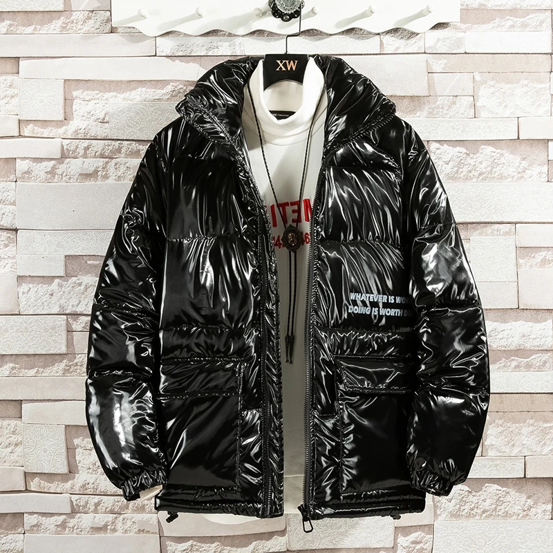 New Winter Men Jacket lapel Fashion Glossy Cotton Thermal Thick Warm Parkas Male Casual Outwear Windbreaker Clothing