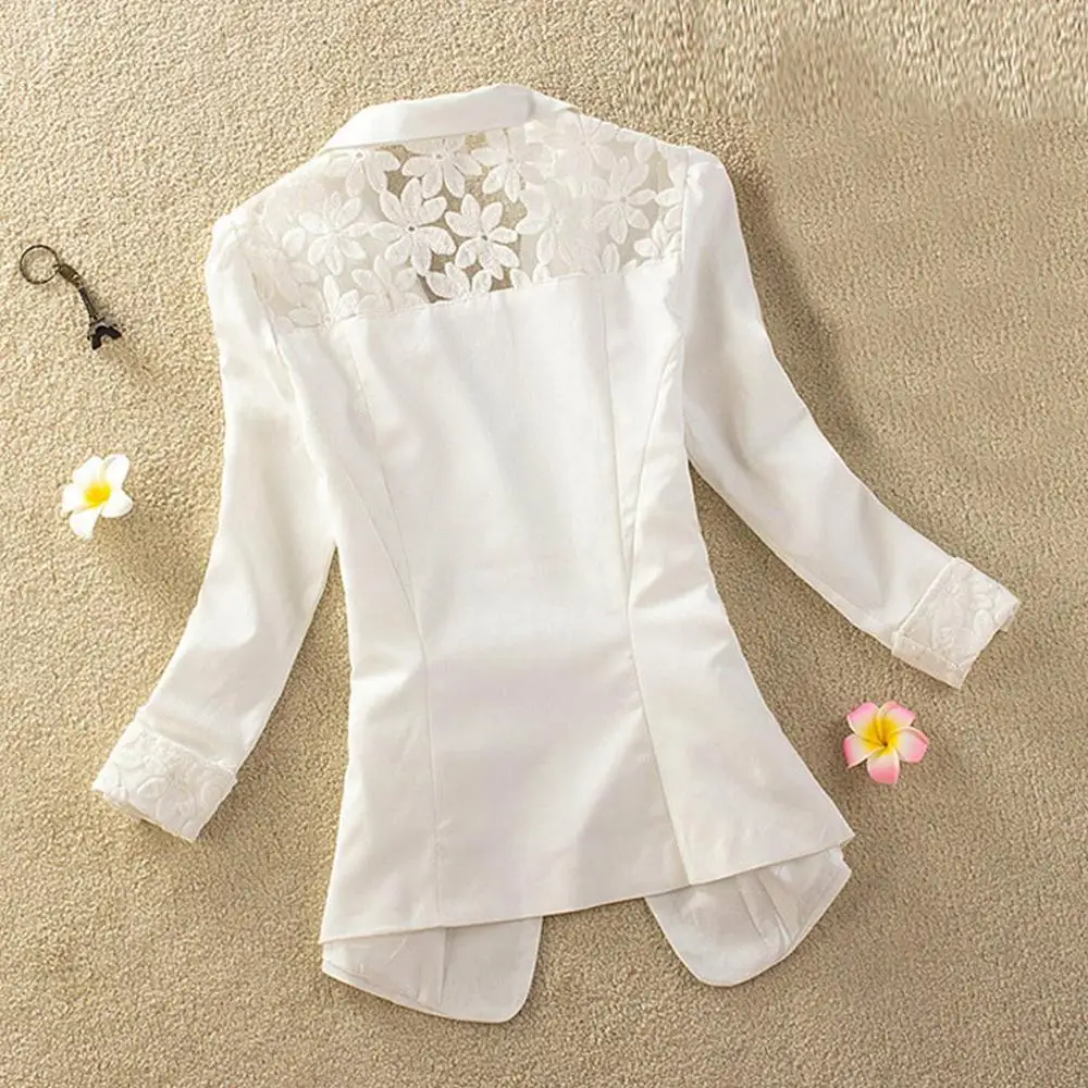 Женский офисный Блейзер белый однотонный блейзер с длинным рукавом кружевной
