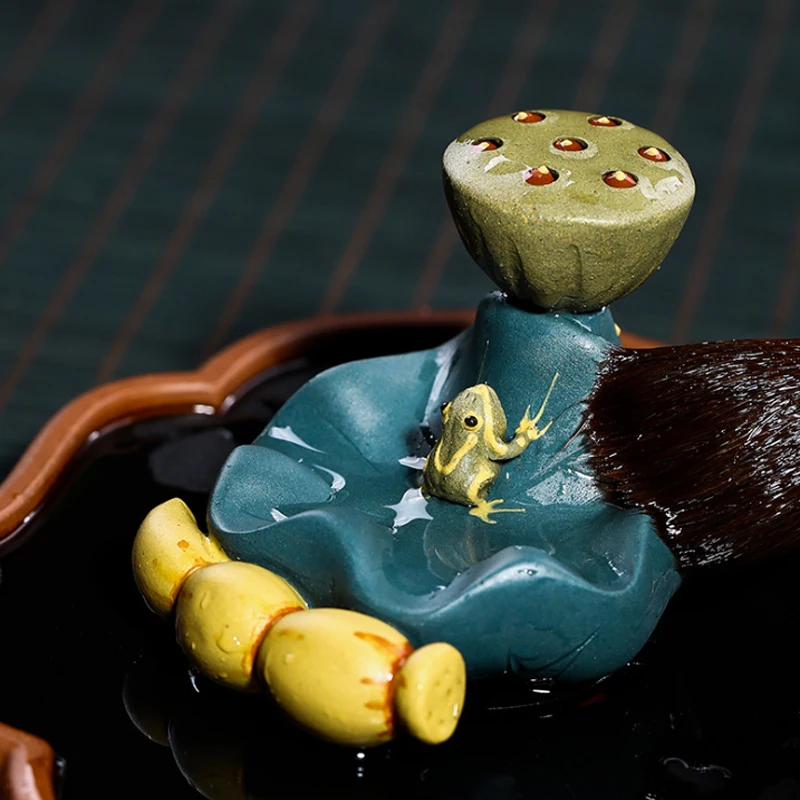 Креативные фиолетовые зеленые грязевые лягушка и Лотос чайные украшения для