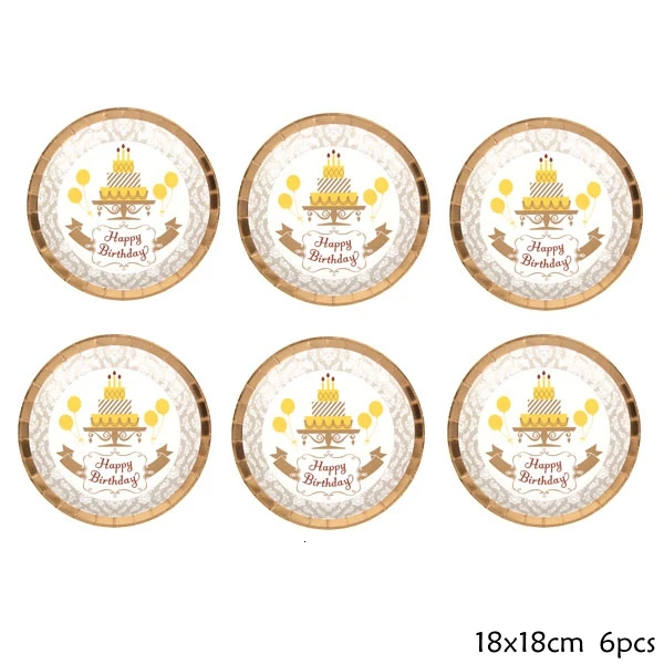 6pcs plate C 1 Набор «С Днем Рождения» серии одноразовая посуда Позолоченные бумажные соломинки/салфетки/чашки/тарелки для дома дети день рождения украшения - Цвет: 6pcs plate C