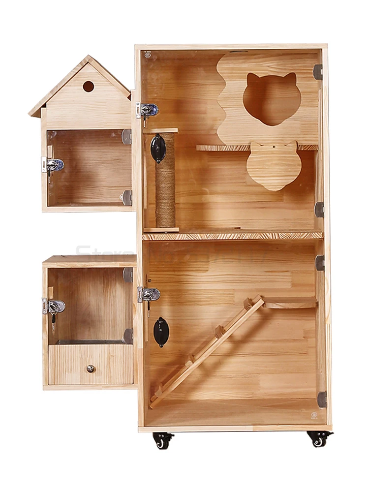 

Cat Cage Villa Oversized Cat Cage Solid Wood Cat Cabinet Cattery Indoor Home Cat House Cat Villa Luxury Wooden