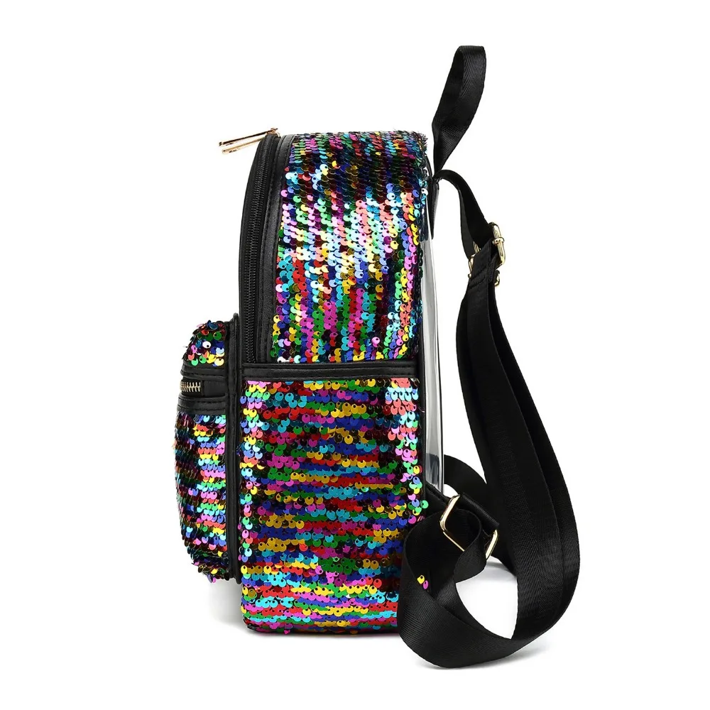 Женский прозрачный черный рюкзак Модный женский с блестками Летний милый для