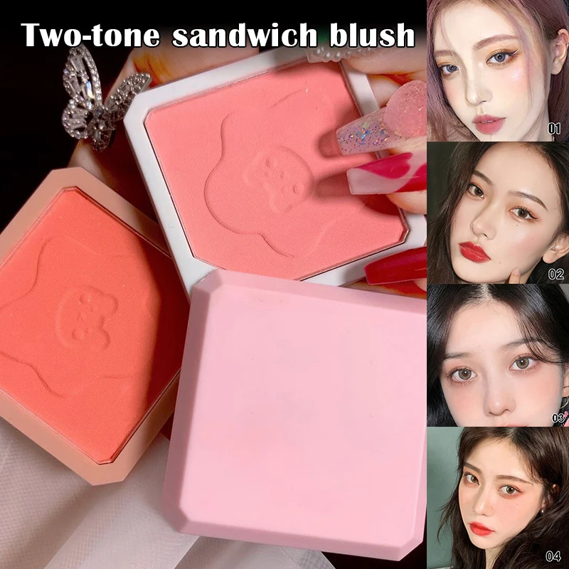 

Double-layer Fine Glitter Hhighlighter Blush Brighten Double Color Blusher Waterproof Face Makeup EY669