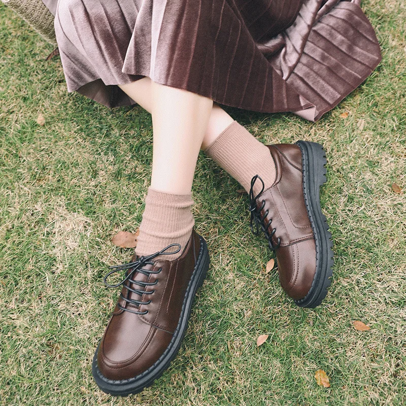 2020 Маленькая кожаная обувь для женщин в стиле ретро лес студенческом Модная