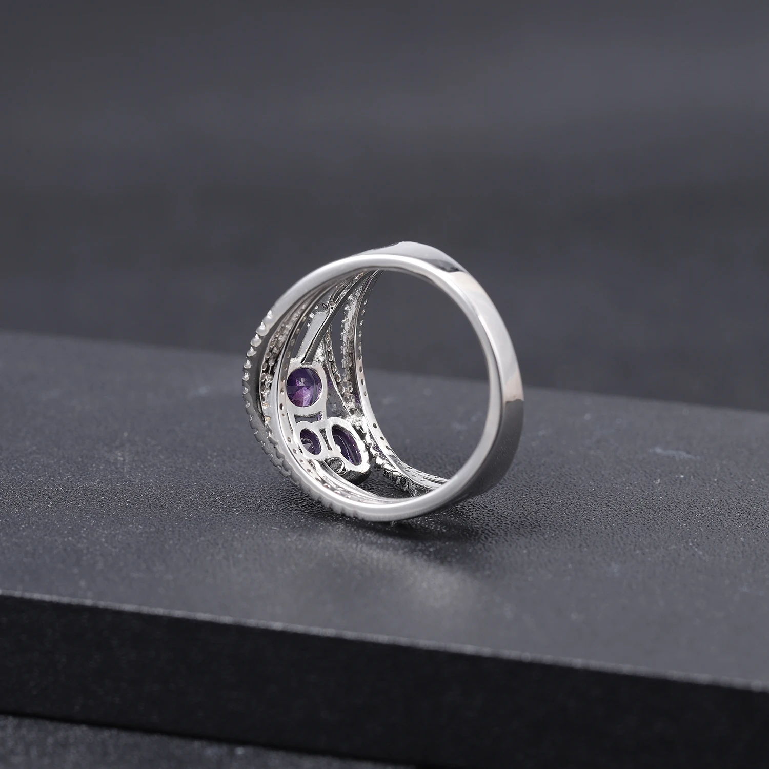 GEM'S балетное кольцо крест-накрест, ПАВЕ, аметист, 1.84Ct, натуральный драгоценный камень, 925 пробы, серебряные кольца на палец для женщин, хорошее ювелирное изделие