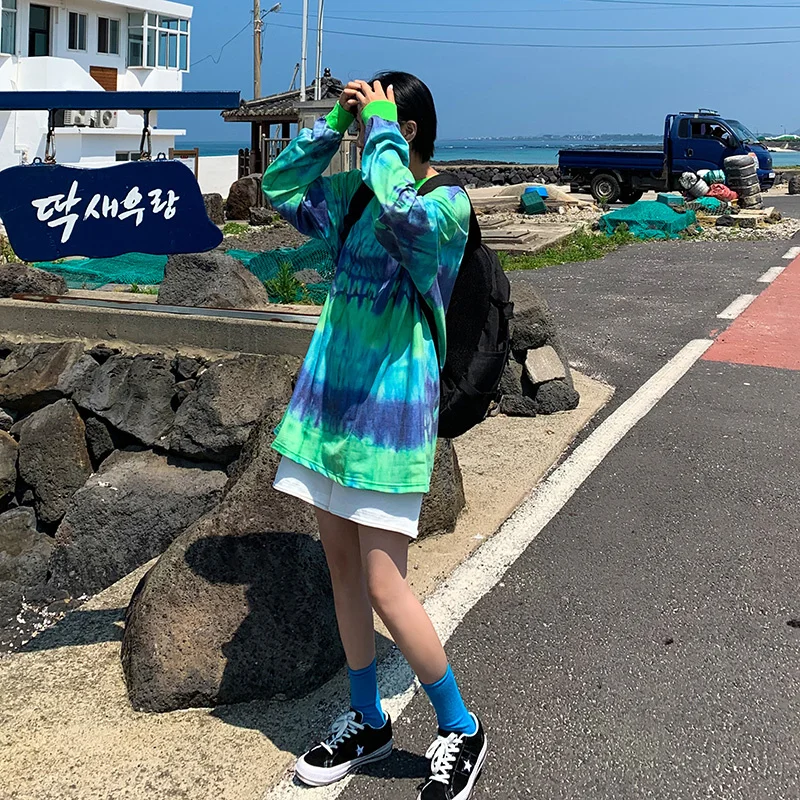 Женская футболка модная новая Корейская свободная в стиле хип-хоп с длинным