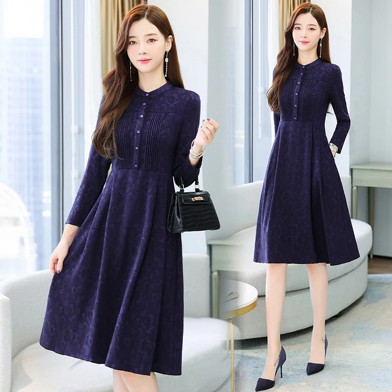 

Женское осеннее платье COIGARSAM с длинным рукавом, расстроенные темно-синие платья, платье, платья