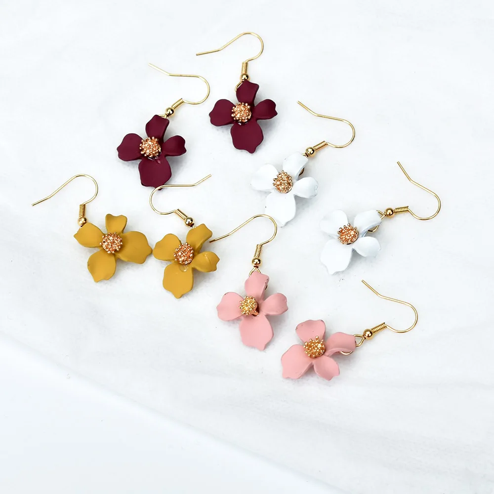 Горячая мода красный белый желтый цветок висячие Висячие серьги для женщин