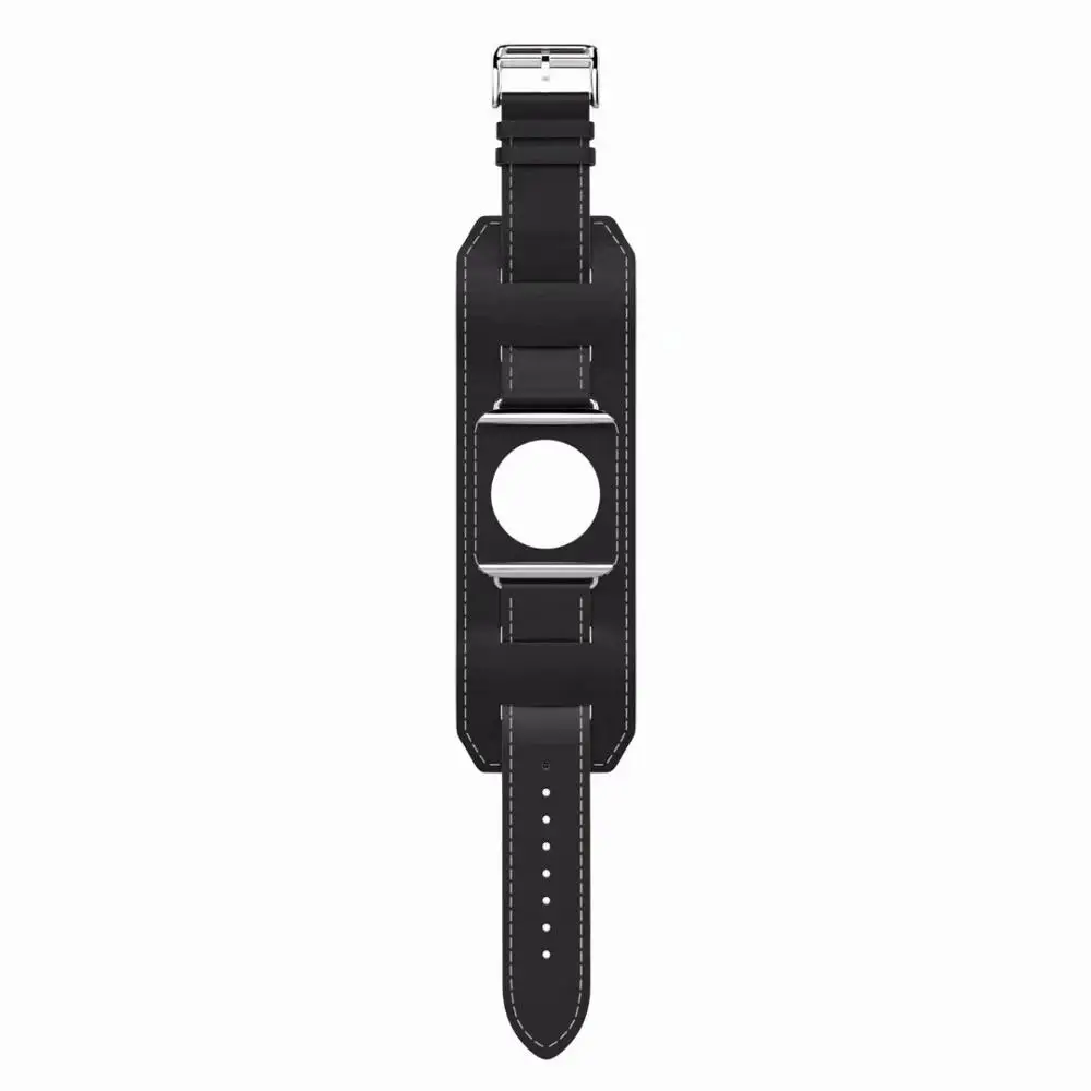 black Ремешок-манжета для Apple Watch ремешок 44 мм 42 мм 40 мм 38 мм кожаный браслет ремень для iWatch серии 5 4 3 2 1 сменный ремешок для часов - Цвет ремешка: black