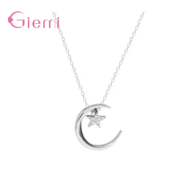 Fashion Lightening Moon And Star Shape 925 Sterling Silver Pendant Necklace For Women Lovely Pendant Fine Jewelry Bijoux retro sterling silver jewelry pendant universe galaxy moon pendant for men and women fashion creative thai silver pendant tsp249