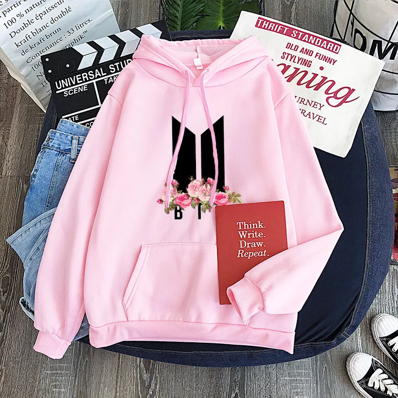 

Cartoon Dark bangtan boy Kpop Harajuku Pattern Oversize Fleece Trend winter BF Loose Pocket Hoodie Winter Casual Women's Hooded