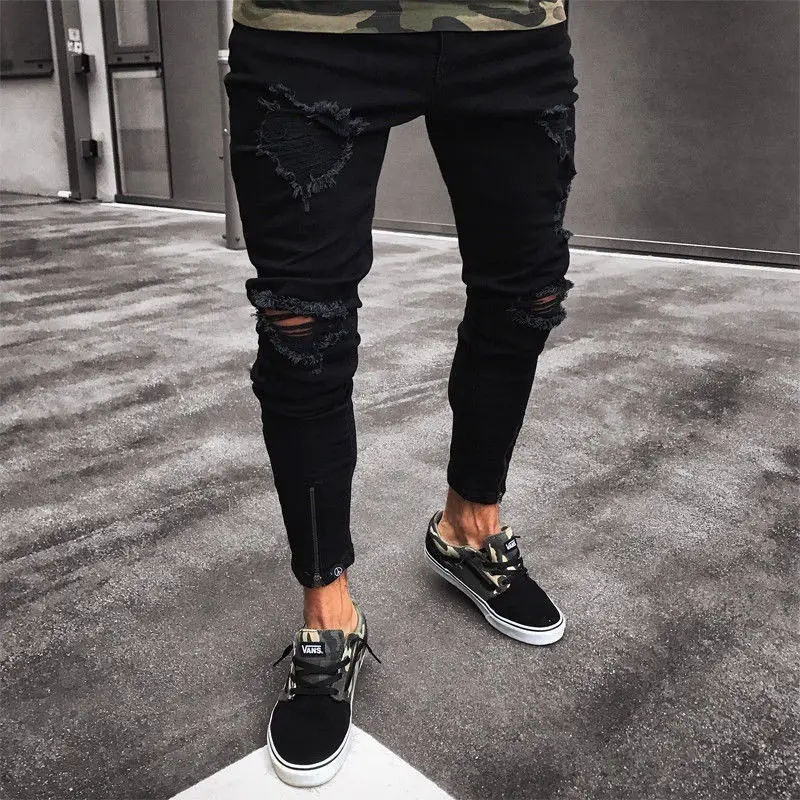 

2021 Menâ€™s Long Pants Skinny Stretch Ripped Jeans Streetwear Hip-Hop Sexy Motorcycle Denim Pants Male High Quality Trouser Homme