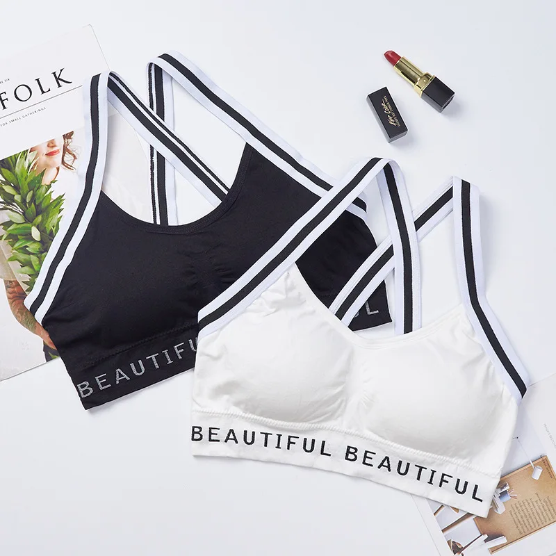 

Женские спортивные бюстгальтеры с буквами, топы для фитнеса и йоги для девочек, сексуальное нижнее белье с перекрестными красавицами для бе...