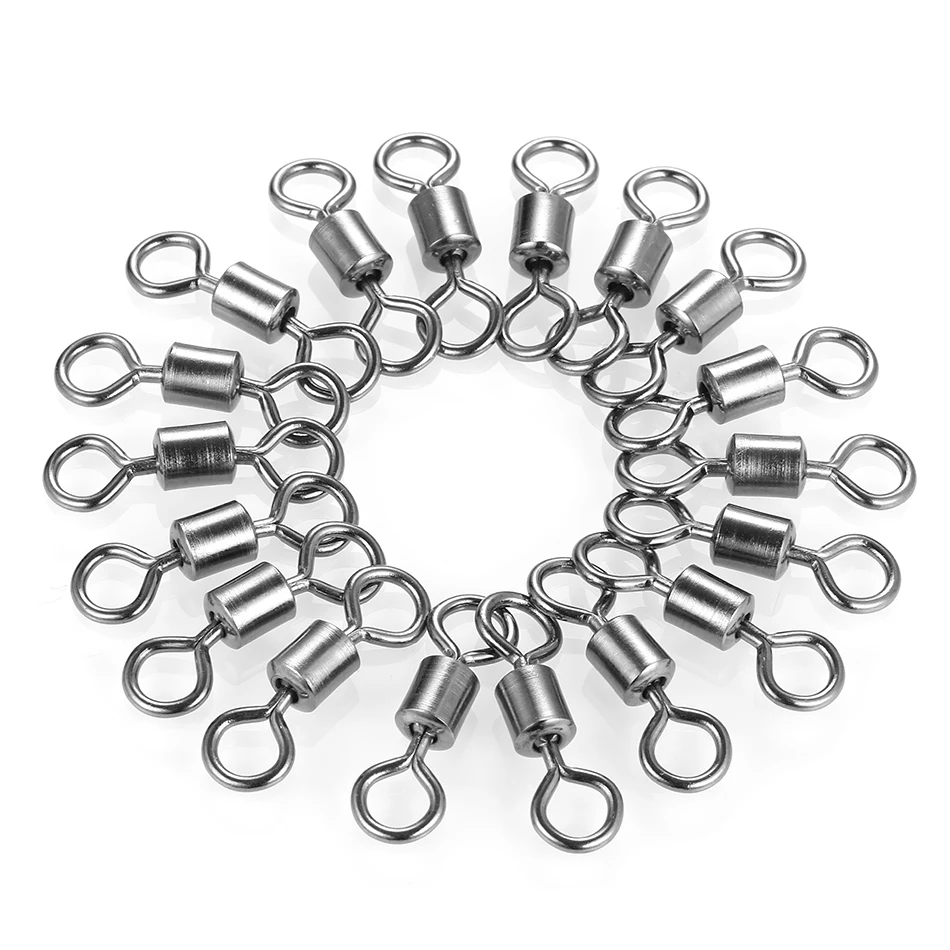 50PCS/10PCS Lot Fishing Swivel Sizes Solid Connector Ball Bearing Snap Fishing Swivels Rolling Stainless Steel Beads 2