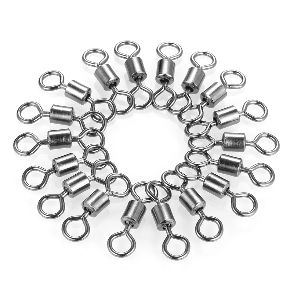 50PCS/10PCS Lot Fishing Swivel Sizes Solid Connector Ball Bearing Snap Fishing Swivels Rolling Stainless Steel Beads