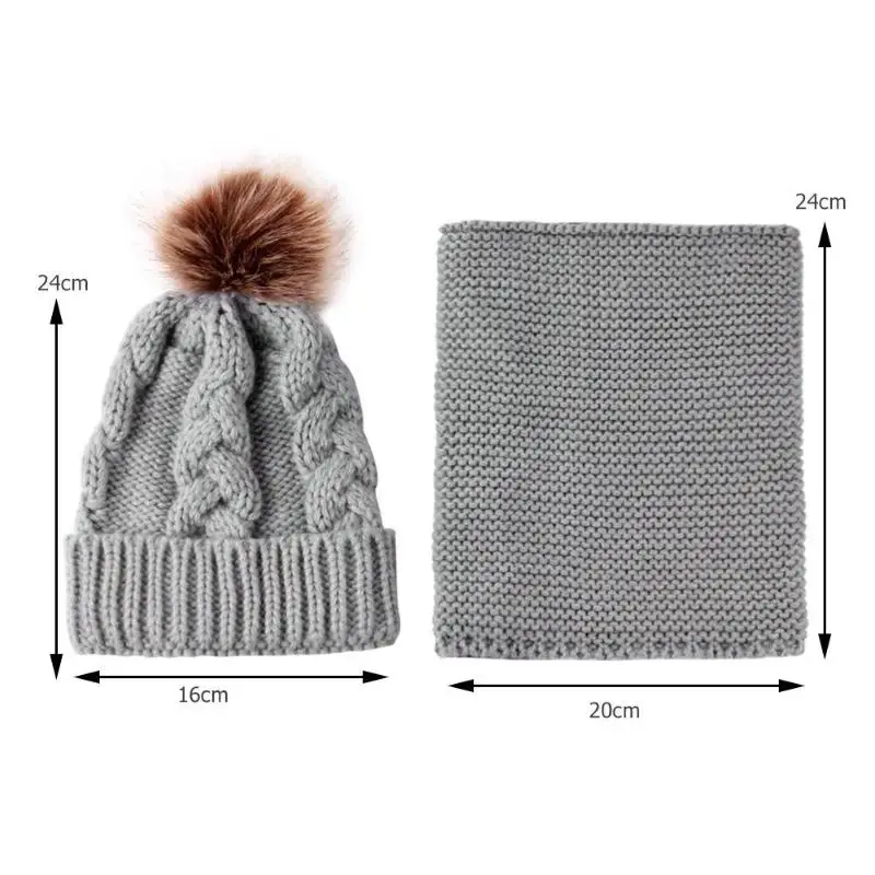 

2pcs Fashion Kids Boy Girls Pompom Winter Warm Beanies Good Flexible Elasticity Acrylic Fibers Knitted Caps+Scarfs Suits