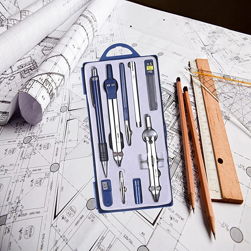 9 Pcs Metal Geometry Set Compass for Woodworking Drawing Protractors Classroom Kit | Канцтовары для офиса и дома