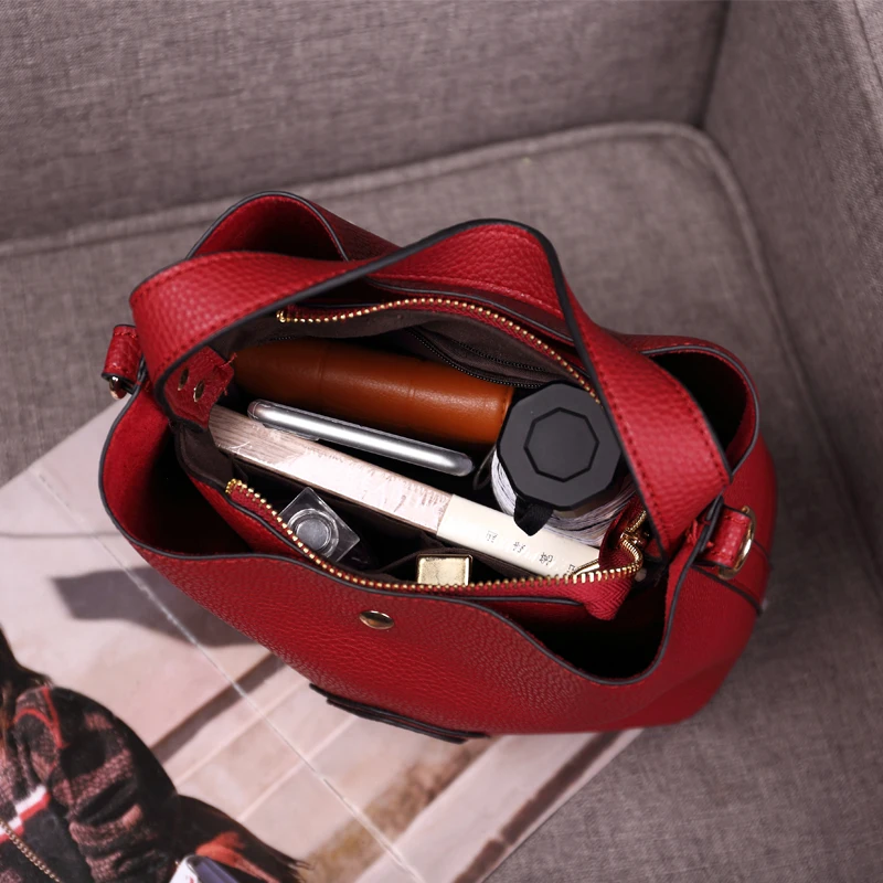 Genuine Leather Handbag Bucket New Korean Version Of The Trendy Fashion Casual Wild Retro Single Shoulder Messenger Handbag Bag