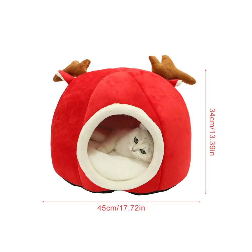 

Cat Bed Cave Cute Antlers Cat House Comfy Kitten Cuddling Bed Hut