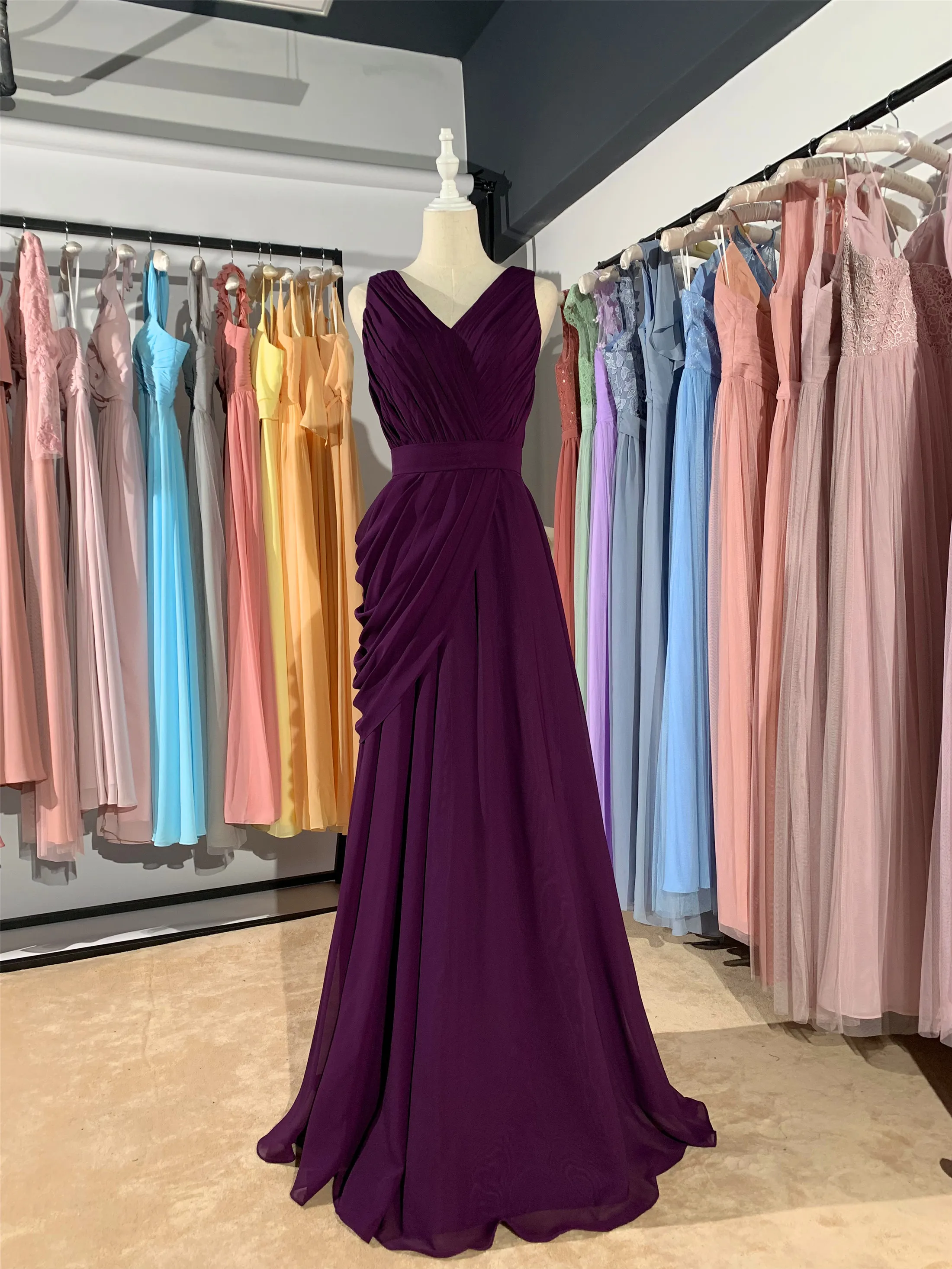 2020 Новый разные цвета в винтажном стиле Фиолетовое длинное пальто с v образным