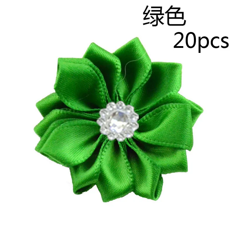 Green 20 шт розовые/белые маленькие атласные Стразы ручной работы, тканевые цветы для рукоделия, свадебной вечеринки, Аппликации, аксессуары для одежды - Цвет: Green